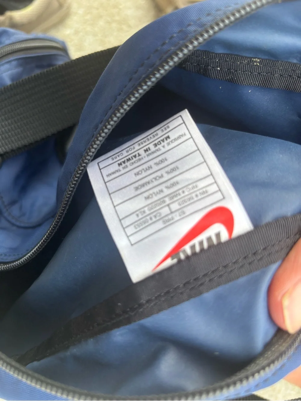 VINTAGE Nike Navy Blue Duffel Bag with White Swoosh